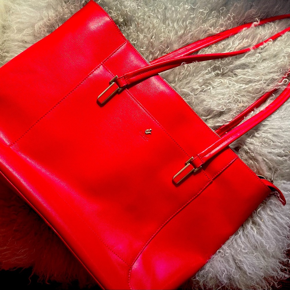 Knomo Red Leather Laptop Shoulder Bag
